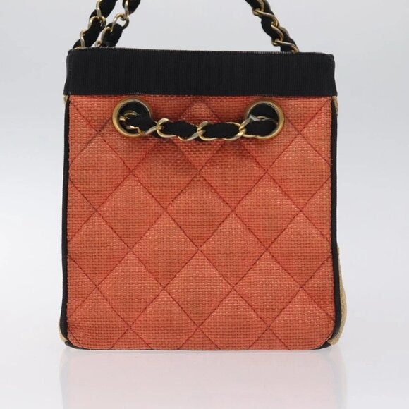 CHANEL Matelasse Chain Hand Bag Raffia Orange Gold CC Auth 130503 - Picture 4 of 15